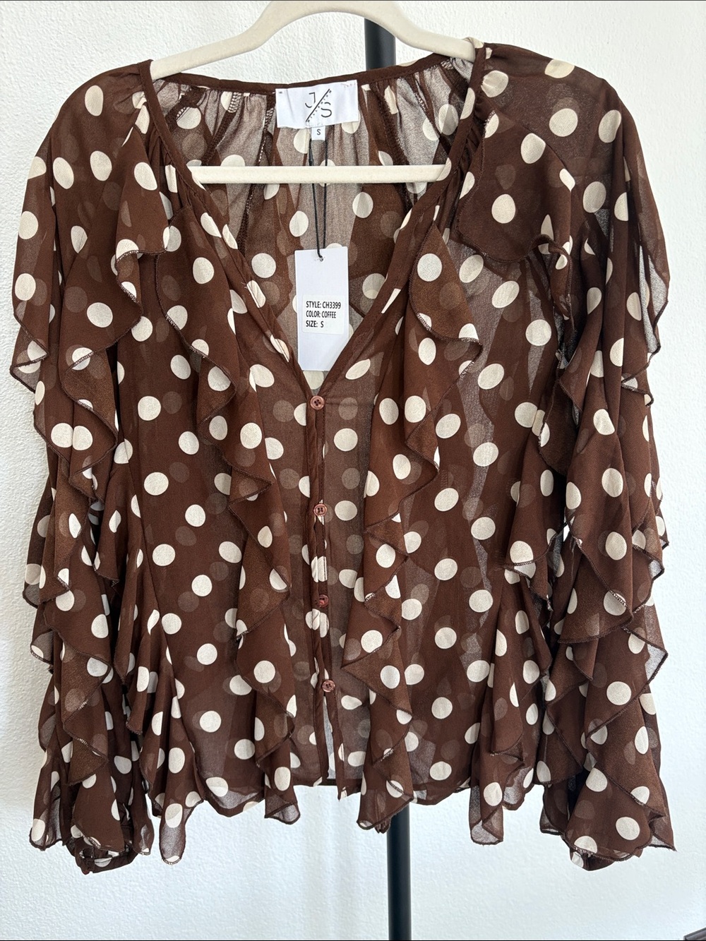 JS Millenium Sheer Ruffled Top NWT Size S